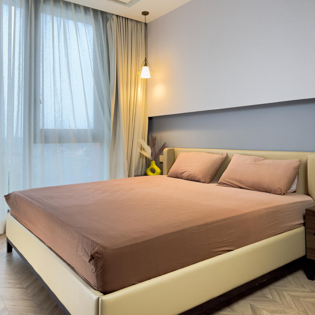 Gradience by HOL – 100% Organic Cotton Bedsheet with 2 Pillow Covers | King Size | Gradient Rust | 180 TC