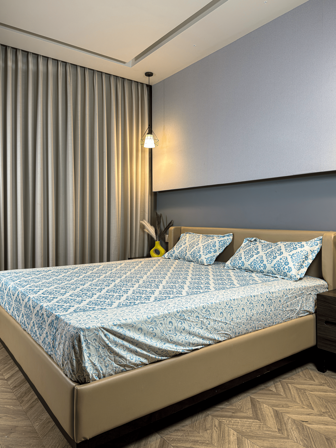 Jaipuri Nikhar by HOL – 100% Organic Cotton Bedsheet with 2 Pillow Covers | King Size | Blue | 220 TC (Copy)